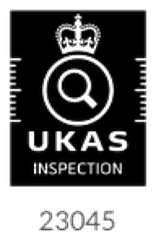UKAS-accredited inspection body mark, 23045